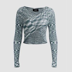 Cider Multicolor Knit Long-Sleeve Crop Sweater and Pant Set - Green & White